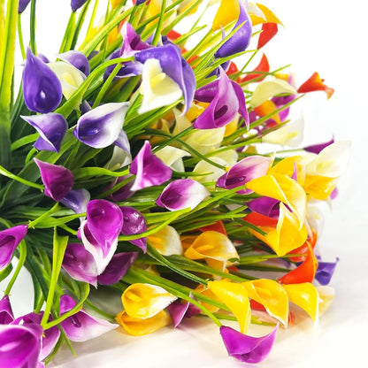 Premium 20pcs UV Resistant Calla Lily Silk Flowers 500 Heads Faux Plants Outdoor Cemetery Porch Garden Indoor Planter Arrangements