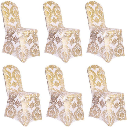 Bulk Golden Flower Print Brown Chair Cover Removable Washable Elastic Stretch Suitable for Banquets Weddings and Home Decor Wholesale