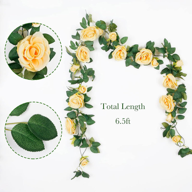 4 Pcs 26 Ft Pink Artificial Silk Rose Vine Garland, 6 Ft Segments, Realistic Flowers for Wedding Arches & Party Decor