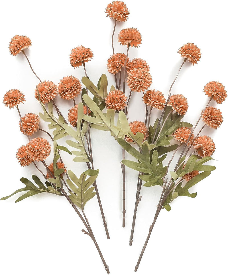 5 Pcs Artificial Silk Pompon Mums Flowers, Beige, 6 Inch Stems, Realistic Chrysanthemums for DIY Bouquets and Wedding Decor
