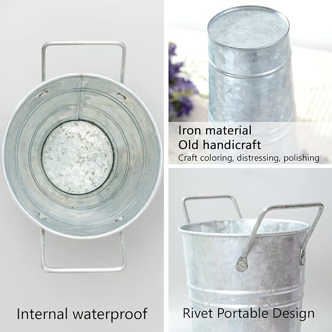 Bulk 1pc Galvanized Metal Flower Vase Rustic French Bucket Design for Home Decor Wedding Table Centerpieces Farmhouse Style Flower Holder Wholesale