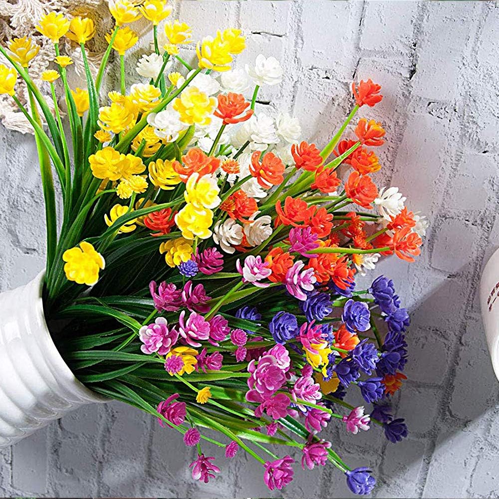 Premium UV Resistant Artificial Flowers 10 Bundles Fake Plants for Outdoor Porch Patio Garden Hanging Planter Decor
