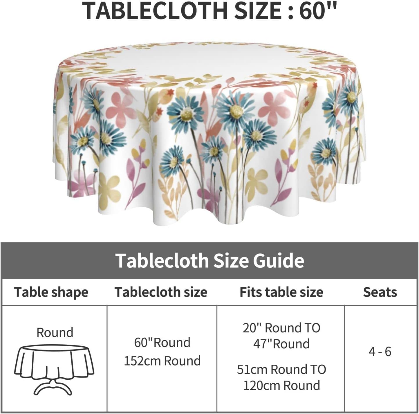 Bulk 60 Inch Round Tablecloth Stain Resistant Polyester Table Cover for Kitchen Dining Buffet Parties and Camping Mandala Design Wholesale