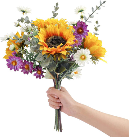 Bulk 3 Pcs Sunflower Bridal Bouquets Silk Floral Fade Proof Indoor Outdoor Event Backdrops for Wedding Centerpieces Home Decor Wholesale