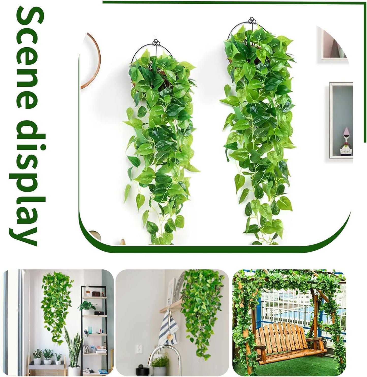 Premium 2 Pcs Artificial Ivy Hanging Vines UV Resistant Greenery Garlands Indoor Outdoor Farmhouse Decor Bookshelf Arrangements
