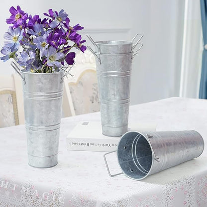 Bulk 1pc Galvanized Metal Flower Vase Rustic French Bucket Design for Home Decor Wedding Table Centerpieces Farmhouse Style Flower Holder Wholesale