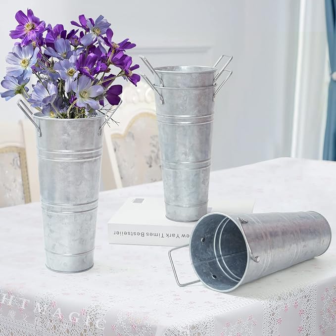 Bulk 1pc Galvanized Metal Vases Farmhouse French Bucket Flower Vases Rustic Style Metal Flower Holder For Home Decor Wedding Table Centerpiece Decorations Wholesale