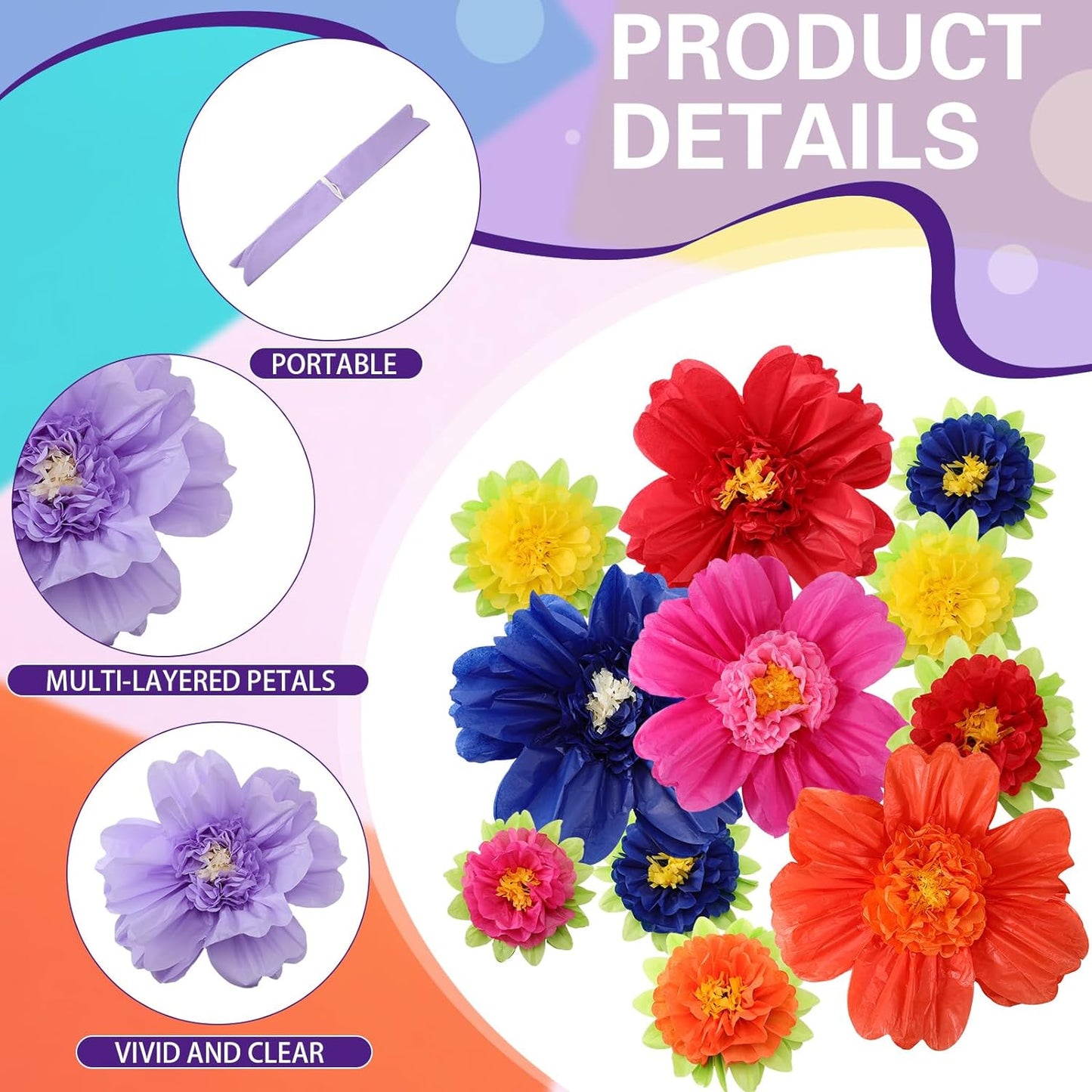 Bulk 24 Pcs Vibrant Wall Backdrop Decoration 20 Inch Paper Flowers Stunning Décor for Weddings  Birthdays Wholesale