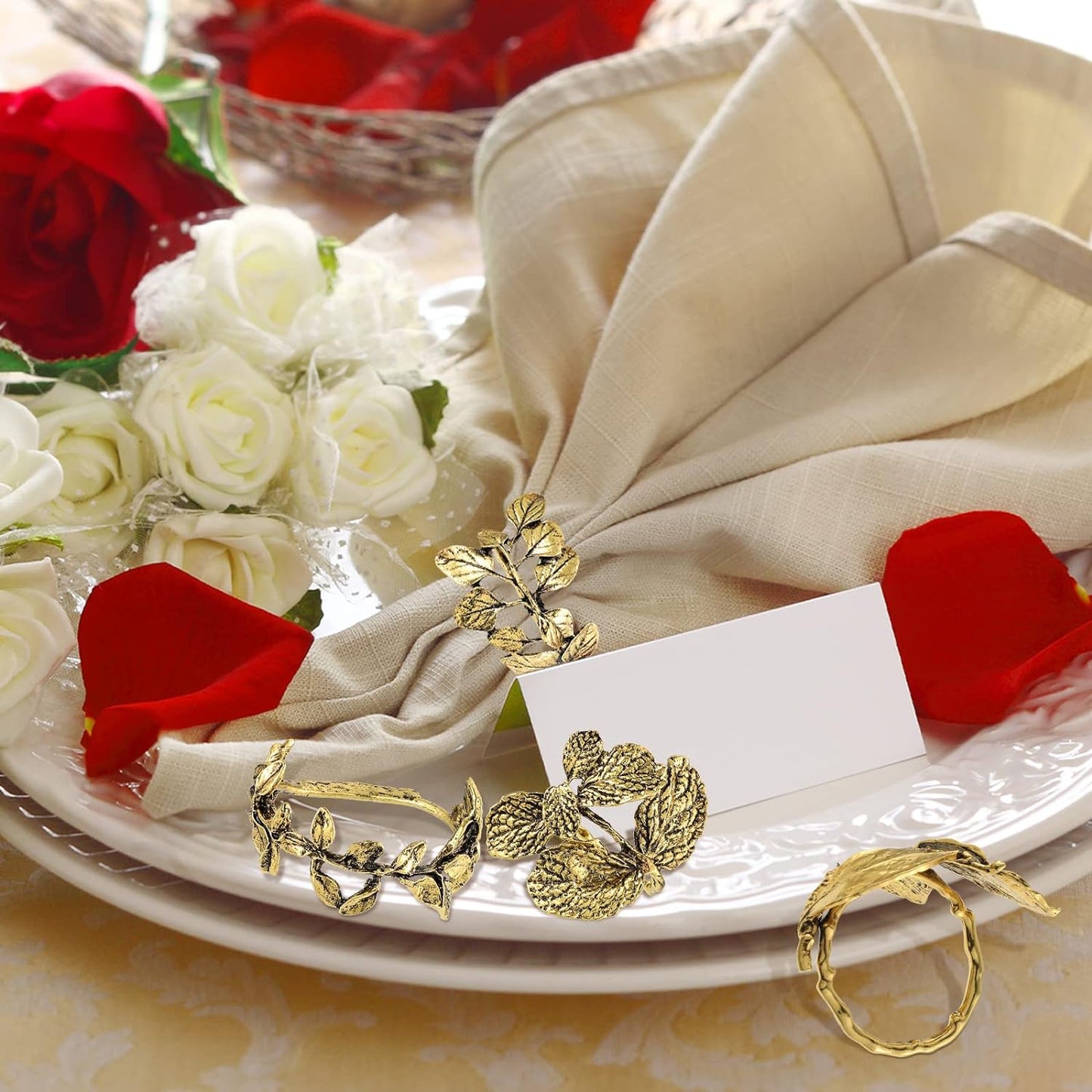 Bulk 8 Pcs Vintage Leaf Napkin Rings Set Metal Adornments for Graduations Holidays Weddings and Everyday Use Wholesale