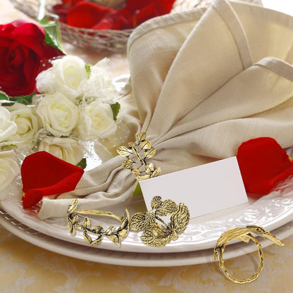 Bulk 8 Pcs Vintage Leaf Napkin Rings Set Metal Adornments for Graduations Holidays Weddings and Everyday Use Wholesale