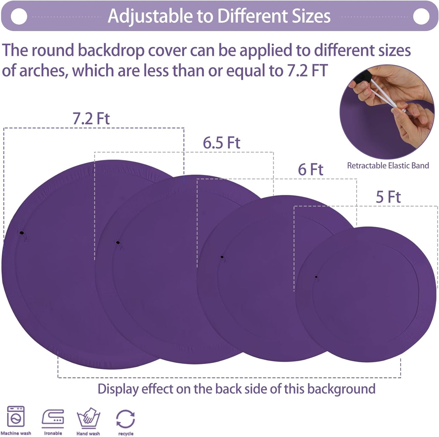 Bulk Adjustable White Round Backdrop Cover for 5 to 7.2ft Circle Arch Stand - Polyester Wedding, Birthday Party, Photography Decoration Wholesale