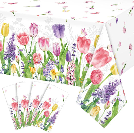 Bulk 4 Pcs Botanical Tablecloths 54x108 Inch Floral Watercolor Design for Baby Showers Birthdays Holiday Party Decor Wholesale
