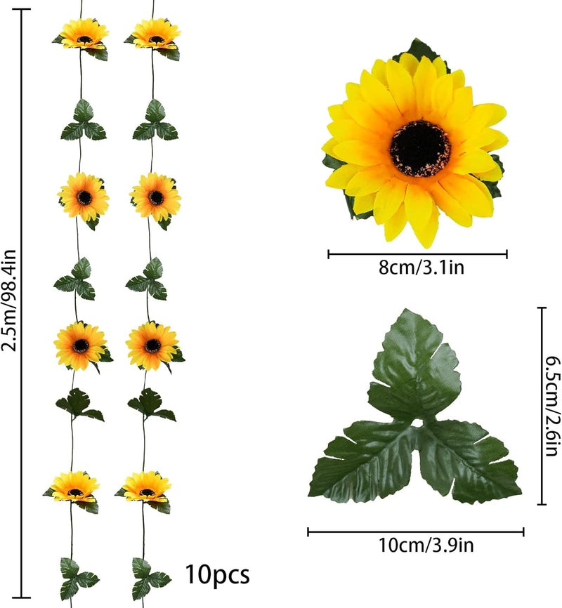 7.5ft Artificial Sunflower Garland 7 Stems Silk Flowers with Green Leaves Outdoor Indoor Decor