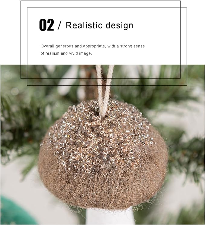Bulk 12 Pcs Christmas Wool Felt Mushroom Ornaments for Xmas Tree Home Indoor Party Decor