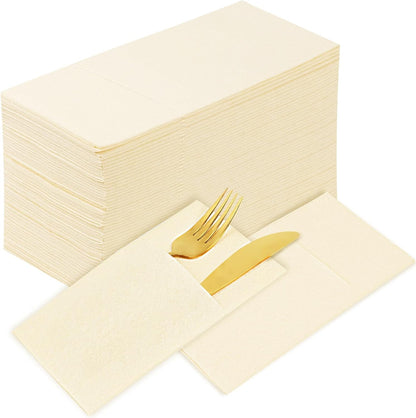 Bulk 100 Pcs 16.5" x 16.5" Premium Dinner Napkins with Flatware Pocket Soft Absorbent Cloth for Kitchen Parties Weddings Events Wholesale