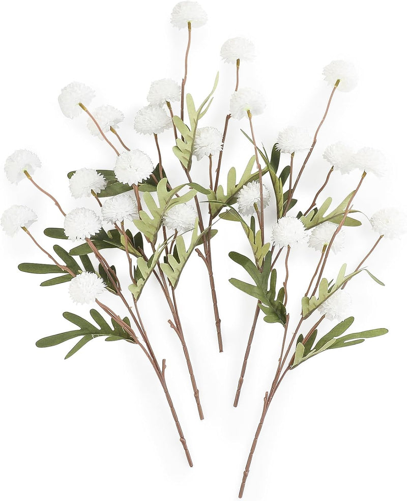 5 Pcs Artificial Silk Pompon Mums Flowers, Beige, 6 Inch Stems, Realistic Chrysanthemums for DIY Bouquets and Wedding Decor