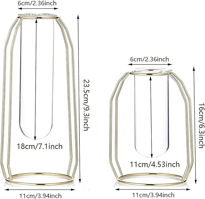 Bulk 1pc Gold Glass Vase With Metal Frame Geometric Hydroponics Vase for Centerpieces Wedding Office Living Room Decor Wholesale