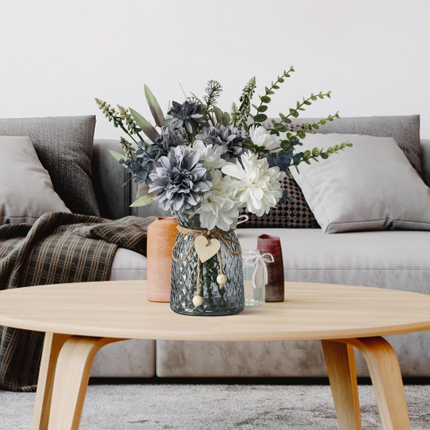 Premium Artificial Silk Flowers in Vase - High-Quality Table Centerpieces for Dining Room Kitchen Coffee Table Decor & Events