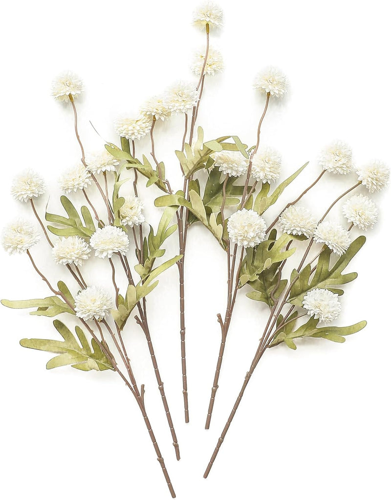 5 Pcs Artificial Silk Pompon Mums Flowers, Beige, 6 Inch Stems, Realistic Chrysanthemums for DIY Bouquets and Wedding Decor