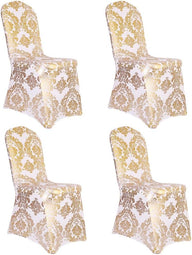 Bulk Golden Flower Print Brown Chair Cover Removable Washable Elastic Stretch Suitable for Banquets Weddings and Home Decor Wholesale