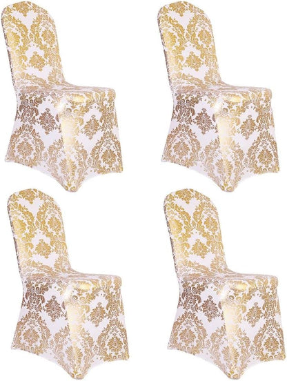 Bulk Golden Flower Print Brown Chair Cover Removable Washable Elastic Stretch Suitable for Banquets Weddings and Home Decor Wholesale