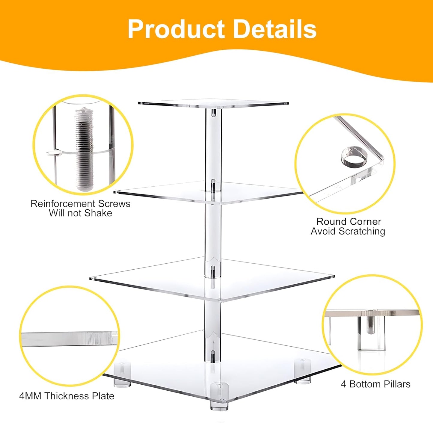 Bulk 2 Pcs Cupcake Stand Holder Acrylic Tower with LED Lighting System Commercial-Grade Dessert Display for Wedding Candy Bars 5-Star Buffets  Warm Gold Wholesale