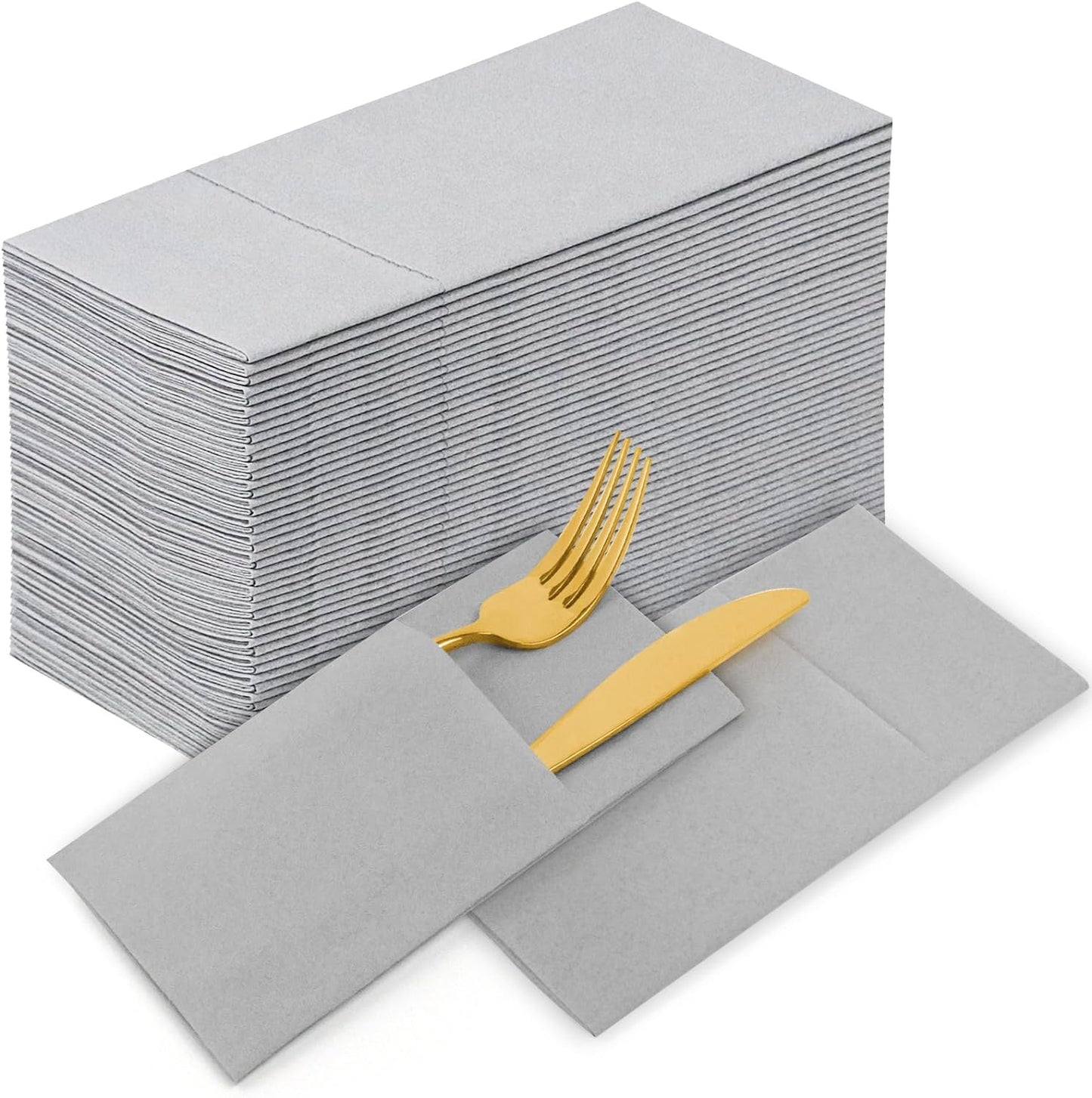 Bulk 100 Pcs 16.5" x 16.5" Premium Dinner Napkins with Flatware Pocket Soft Absorbent Cloth for Kitchen Parties Weddings Events Wholesale