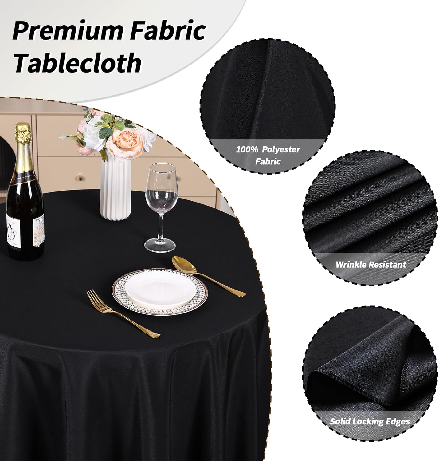 Bulk 3 Pcs Round Tablecloths Heavy Duty Polyester Washable Table Covers for Wedding Receptions Banquet Events & Birthday Parties Stain Resistant Spillproof Fabric for Dining Catering Wholesale