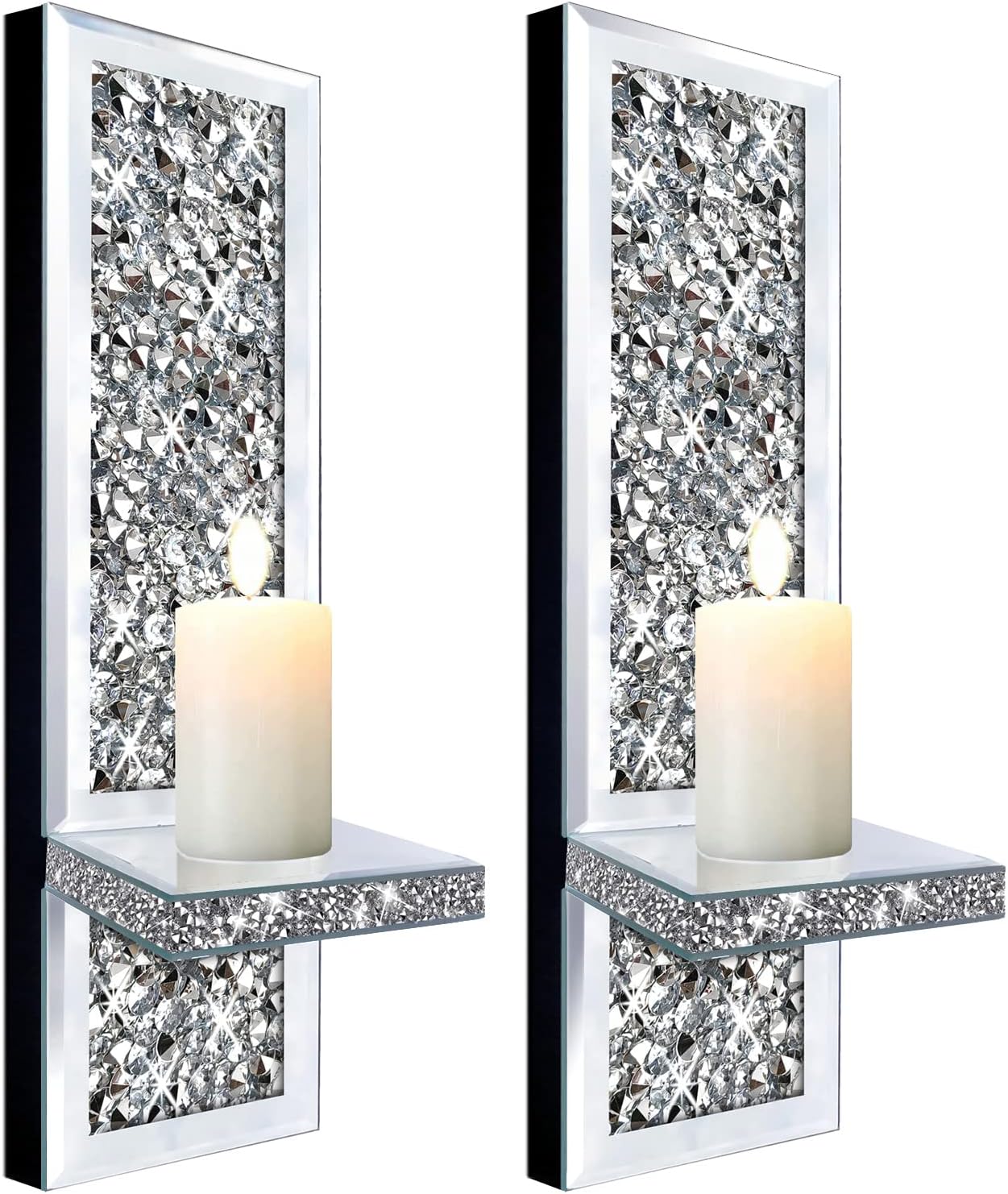 Bulk 2 Pcs Crystal Crush Diamond Candle Sconce Stunning Silver Mirrored Wall Light for Home Décor Wholesale