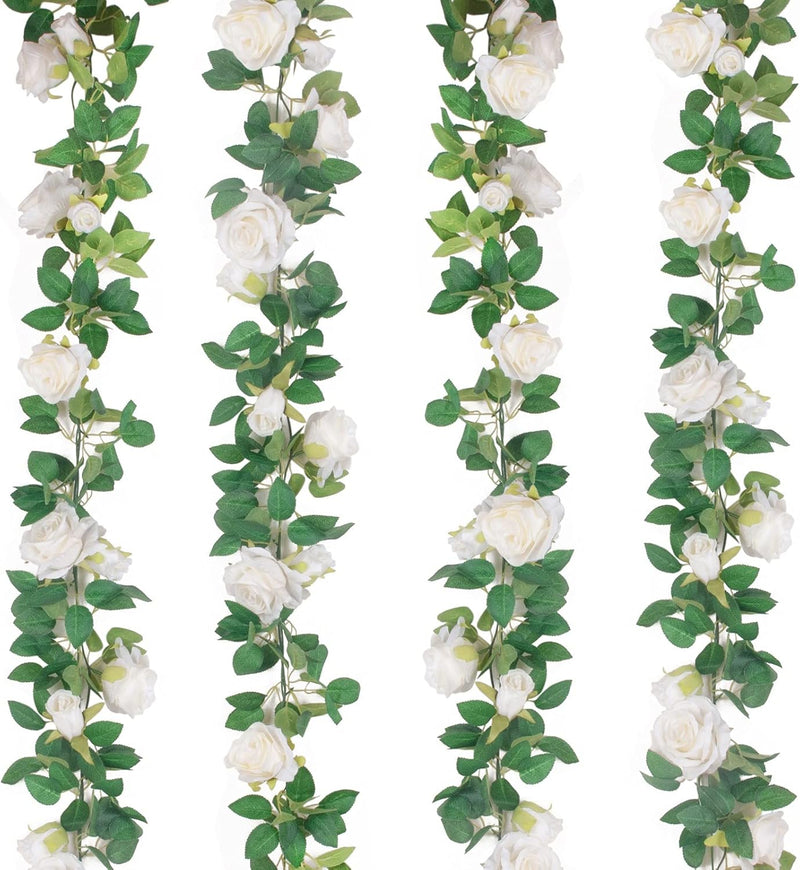 4 Pcs 26 Ft Pink Artificial Silk Rose Vine Garland, 6 Ft Segments, Realistic Flowers for Wedding Arches & Party Decor
