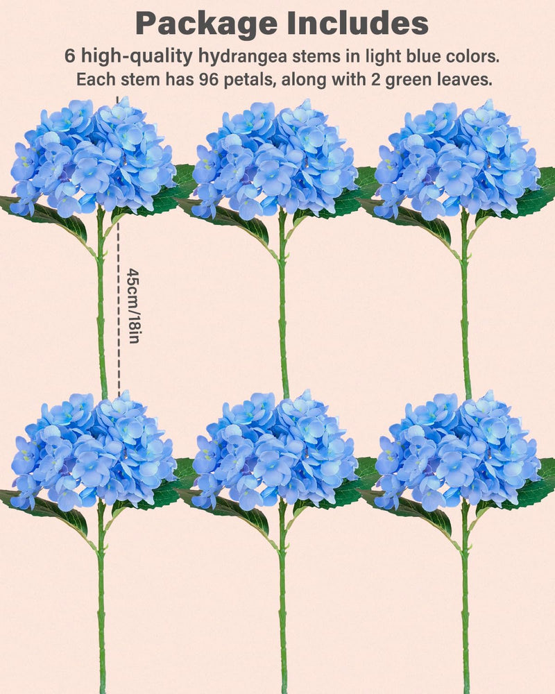 6 Pcs Silk Hydrangea Bouquets Blue 12 Inch Artificial Flowers for Wedding Home Decor
