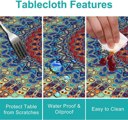 Bulk 60 Inch Round Tablecloth Stain Resistant Polyester Table Cover for Kitchen Dining Buffet Parties and Camping Mandala Design Wholesale
