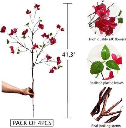 Bulk 4 Pcs Premium Artificial Bougainvillea Flower Branches for Versatile Event and Party Decor Wholesale