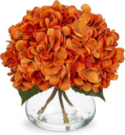 Artificial Hydrangea Flowers Silk 12 Inch Yellowish Orange 1 Vase with Faux Water Table Centerpiece Home Decor