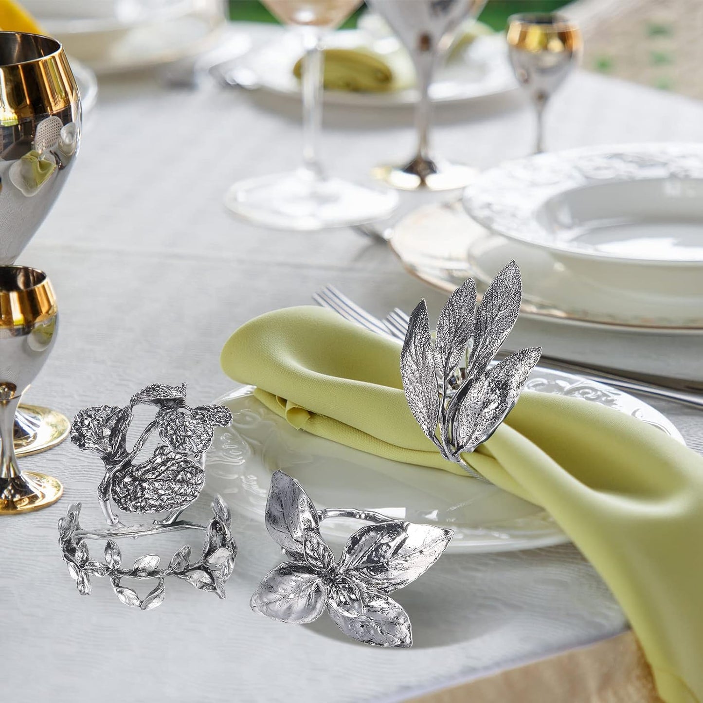 Bulk 8 Pcs Vintage Leaf Napkin Rings Set Metal Adornments for Graduations Holidays Weddings and Everyday Use Wholesale