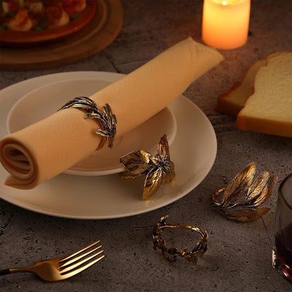 Bulk 8 Pcs Vintage Leaf Napkin Rings Set Metal Adornments for Graduations Holidays Weddings and Everyday Use Wholesale