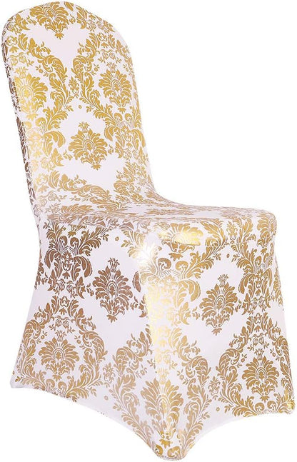 Bulk Golden Flower Print Brown Chair Cover Removable Washable Elastic Stretch Suitable for Banquets Weddings and Home Decor Wholesale