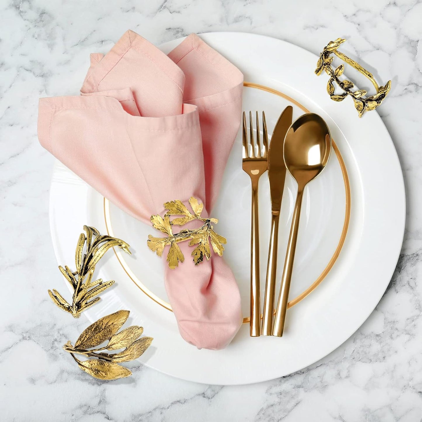 Bulk 8 Pcs Vintage Leaf Napkin Rings Set Metal Adornments for Graduations Holidays Weddings and Everyday Use Wholesale