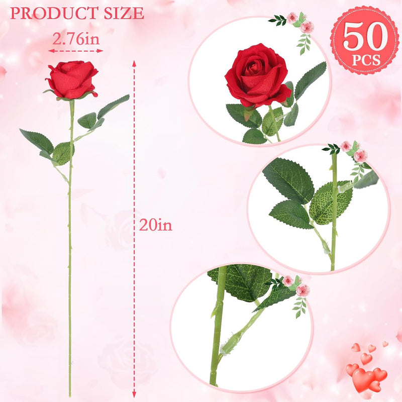 50 Pcs Artificial Velvet Silk Roses White 12 Inch Realistic Flowers for Wedding Home Decor