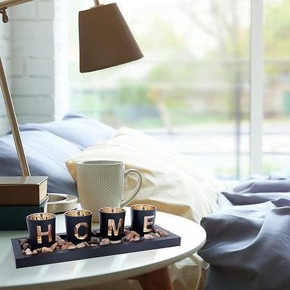 Bulk Hollow-out Candle Cup Set with Wooden Tray for Home Wedding Party Table Centerpiece Decor Wholesale