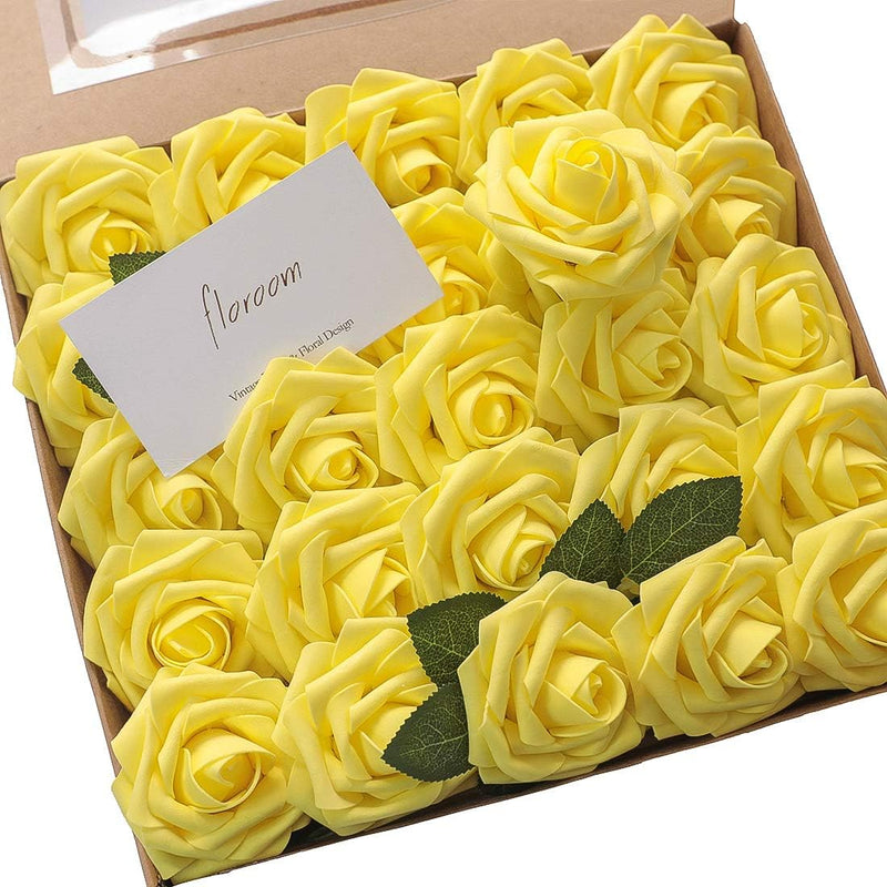 25 Pcs Artificial Foam Roses with Bendable Stems, 12 Inch, Ivory White Purple for DIY Wedding Bouquets and Centerpieces