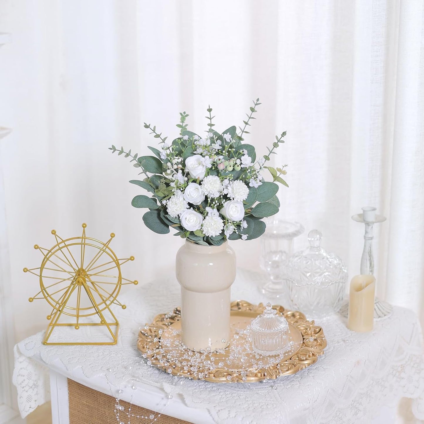 Bulk 110 Pcs 7 Kinds Mixed Artificial Eucalyptus Stems and Faux Flowers Wedding Floral Supplies for DIY Bouquets Table Centerpieces & Home Decor Arrangements Wholesale