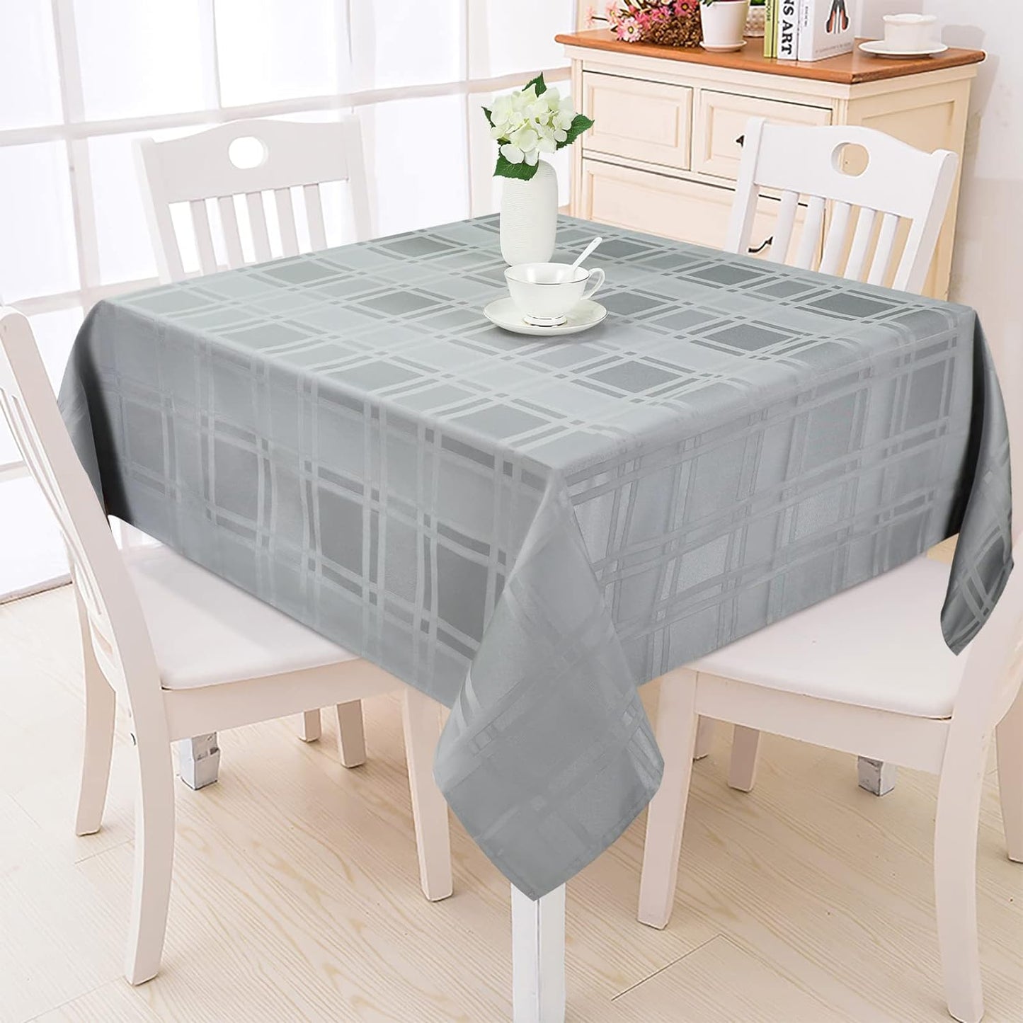 Bulk Solid Plaid Jacquard Spring Tablecloth Wrinkle and Water Resistant, Contemporary Woven Decorative Table Cover for Holiday Events Wholesale