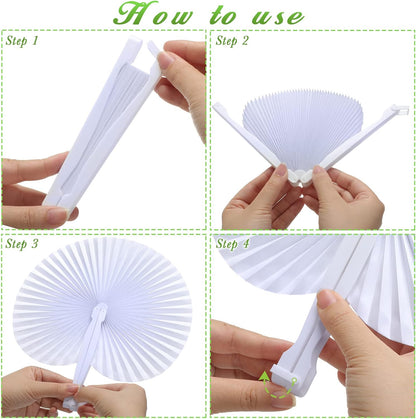 Bulk 100 Pcs White Paper Fans Round Folding Wedding Fans with Plastic Handle for Guests Birthday Party Favors for Men and Women Wholesale