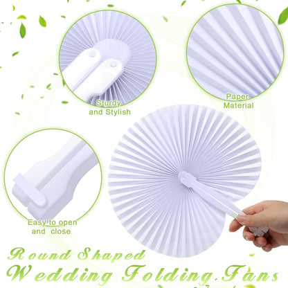 Bulk 100 Pcs White Paper Fans Round Folding Wedding Fans with Plastic Handle for Guests Birthday Party Favors for Men and Women Wholesale