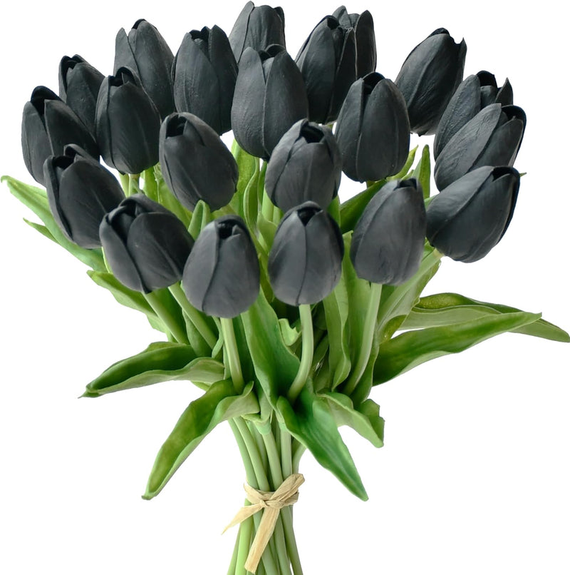 20 Stems Artificial Tulip Flowers 3.5 Inch PU Silk Realistic Lifelike Home Wedding Decor