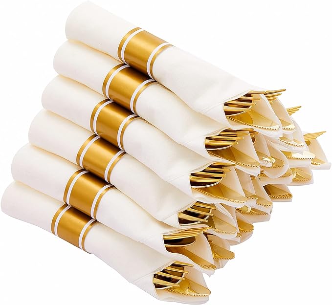 Bulk 10 Packs Pre-Rolled Plastic Disposable Cutlery Set 10 Forks 10 Spoons 10 Knives 10 Napkins Disposable Tableware Wholesale