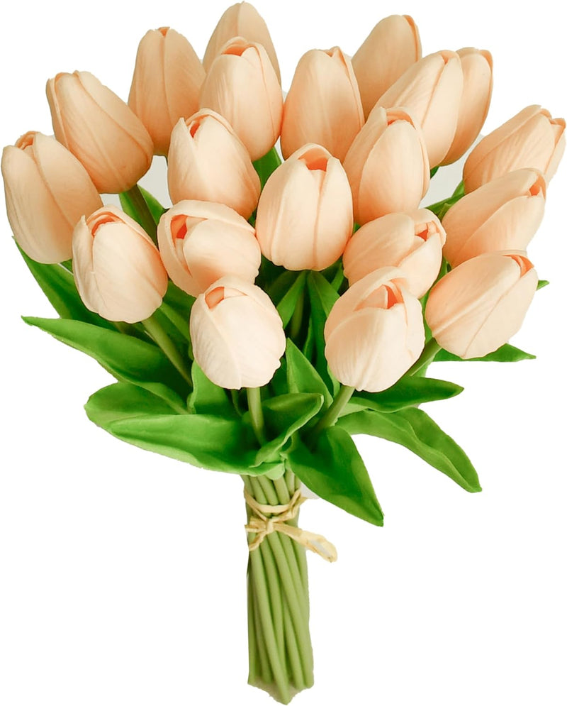 20 Stems Artificial Tulip Flowers 3.5 Inch PU Silk Realistic Lifelike Home Wedding Decor