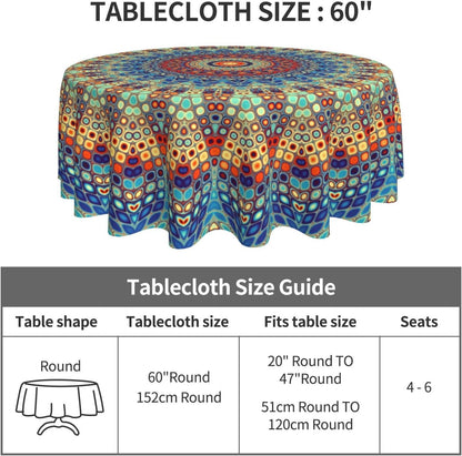Bulk 60 Inch Round Tablecloth Stain Resistant Polyester Table Cover for Kitchen Dining Buffet Parties and Camping Mandala Design Wholesale
