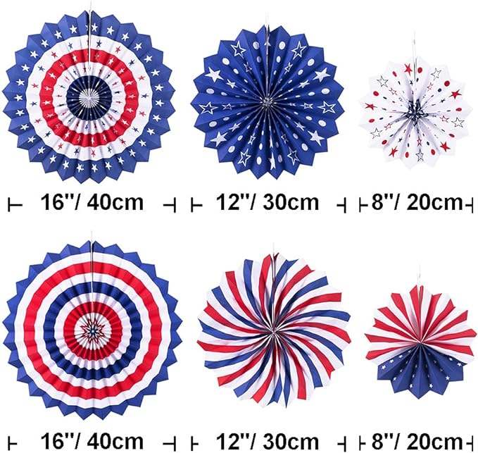Bulk Independence Day Party Decorations Kit with Red White Blue Hanging Paper Fans Hanging Swirls Flag Pennant Foil Fringe Pom Poms for Holiday Party Supplies Decor Wholesale